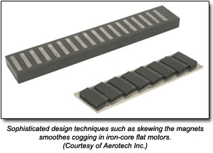 精致的设计技术，如偏斜磁铁在铁芯平电动机中啮合。（由Aerotech Inc.提供）