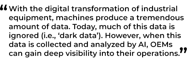 随着工业设备的数字化转型，机器产生了大量的数据。如今，这些数据大多被忽略了(即“暗数据”)。然而，当人工智能收集和分析这些数据时，原始设备制造商可以深入了解他们的运营情况。