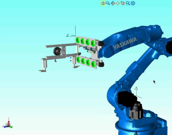 BMG使用模拟软件可视化EOAT屏幕截图由BMG显示安装在Yaskawa Motoman机器人臂上信用BMG