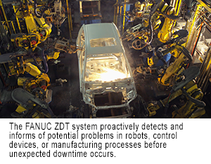 在意外停机发生之前，FANUC ZDT系统主动检测并通知机器人、控制设备或制造过程中的潜在问题。