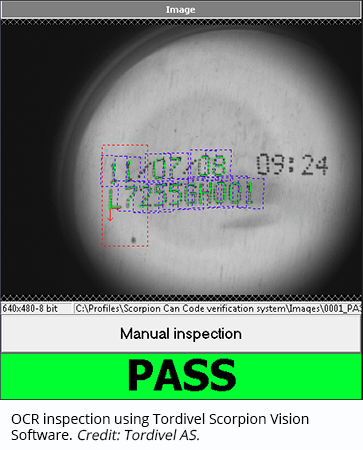 OCR检查使用Tordivel Scorpion Vision软件。信用：Tordivel为。