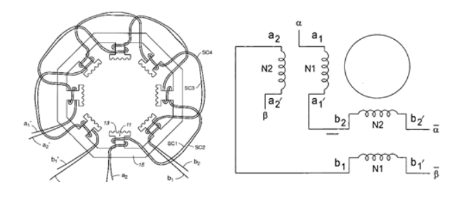 图4. T-Connection的绕组设置（取自专利US6597077B2出版物）