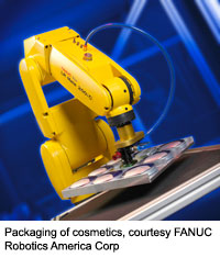 化妆品包装，由FANUC机器人美国公司提供