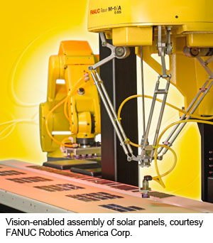 由FANUC机器人美国公司提供的太阳能电池板的视觉装配。