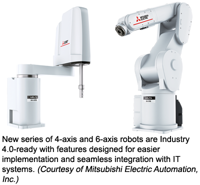 新的四轴和六轴机器人系列是工业4.0，具有易于实现和与IT系统无缝集成的特性。(三菱电气自动化公司提供)