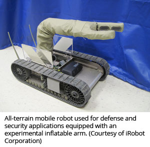 用于防御和安全应用的全地形移动机器人，配备了试验性充气手臂(来自iRobot公司)