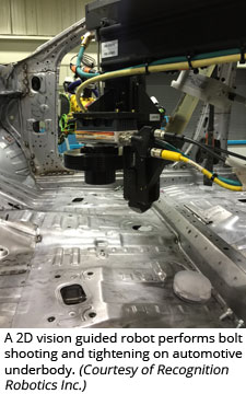 2D视觉引导机器人对汽车底部进行螺栓射击和拧紧。