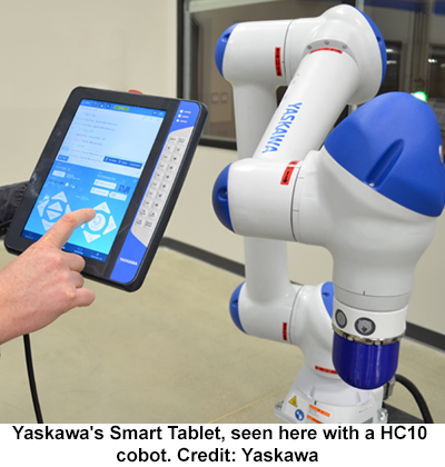 安川的智能平板电脑，这里看到的是一个HC10合作机器人。来源:日本安川电气