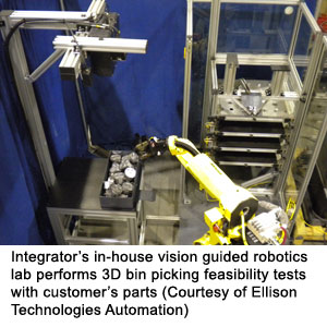 集成商的内部视觉引导机器人实验室对客户的零件进行3D拣箱可行性测试(埃里森技术自动化)