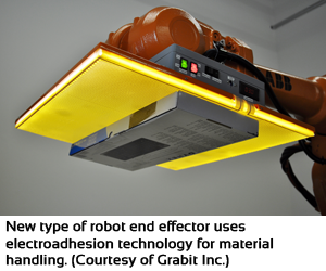 新型机器人末端执行器采用电粘附技术进行物料搬运