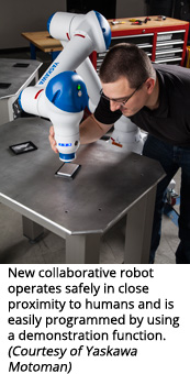 新型协作机器人在接近人类的情况下安全操作，并通过使用演示功能轻松编程。(Yaskawa Motoman)