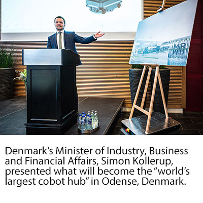 丹麦工业、商业和金融事务大臣西蒙·科勒勒普在丹麦欧登塞介绍了将成为“世界上最大的合作机器人中心”的项目